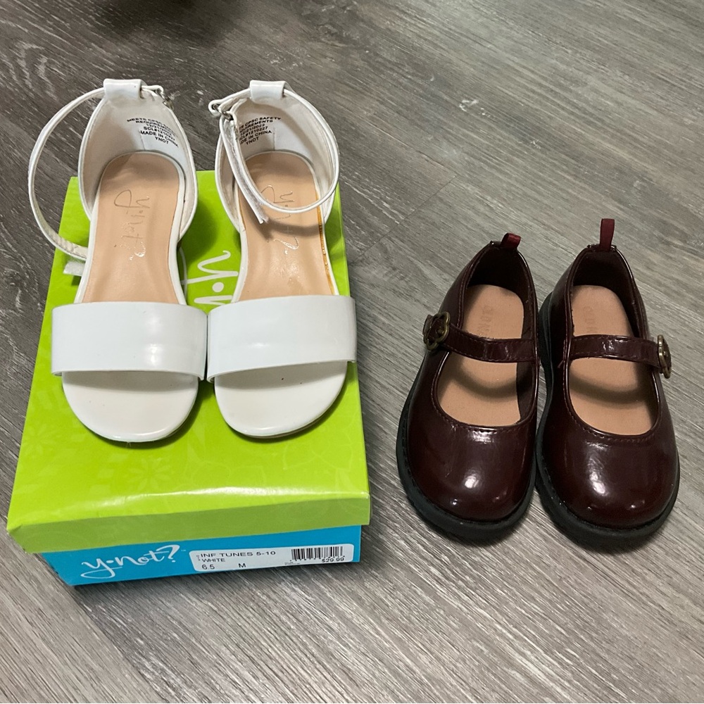 Lot 2 Y.Not Toddler Shoes Size 6.5 White And Old Navy Burgundy Dress Shoes Sz 7